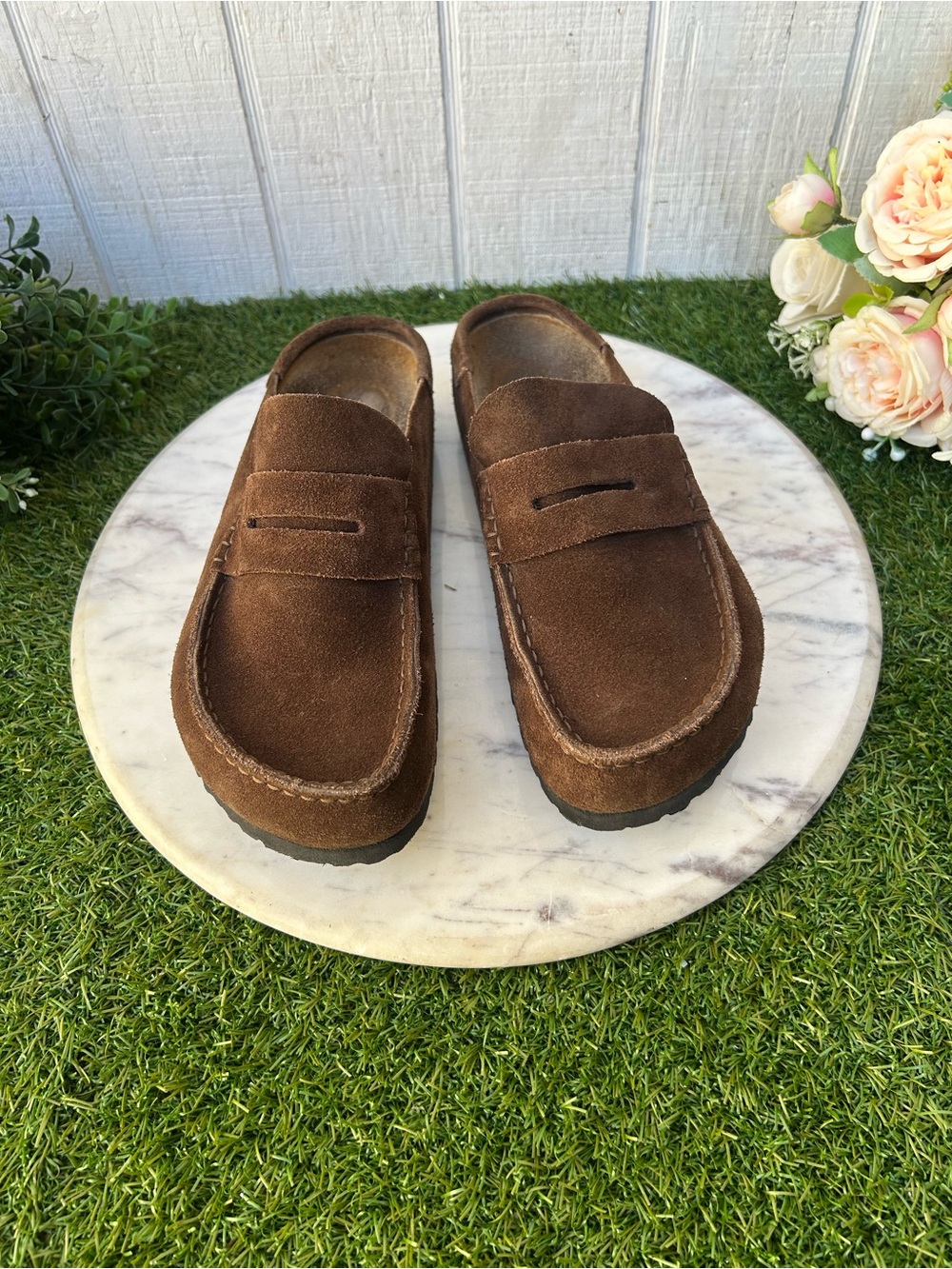 Birkenstock Brown Suede Penny Mule Clogs - Picture 8 of 16